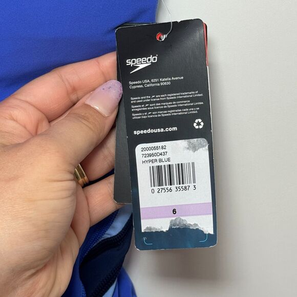 Speedo Womens Size 6 Hyper Blue‎ Racing Cut One-Piece Swimsuit HydroBra UPF 50+ - Picture 9 of 13